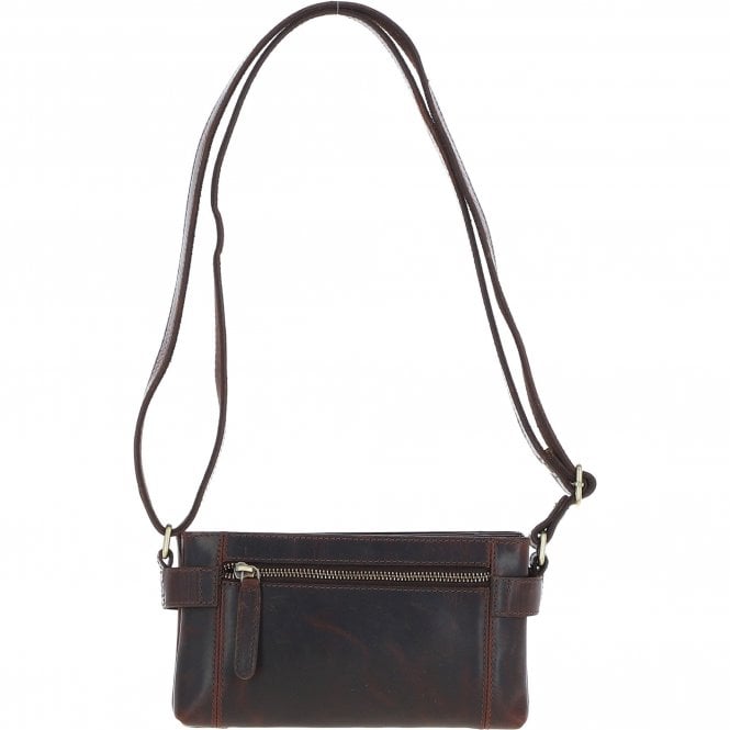 Ashwood Two Section Zip Top Leather Crossbody Bag Brown: K-44