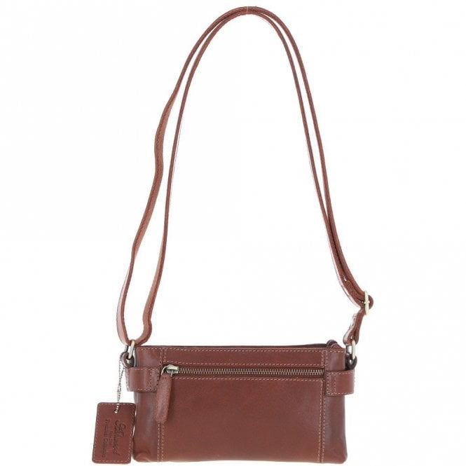 Ashwood Two Section Zip Top Leather Crossbody Bag Chestnut: K-44