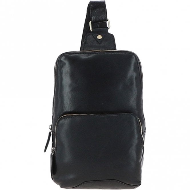 Ashwood Unisex Medium Luxury Leather Sling Bag Black : G-39