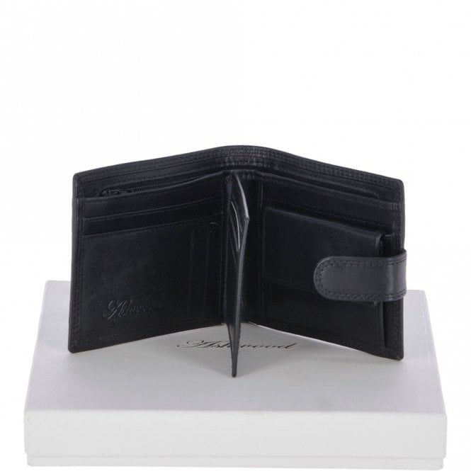 Ashwood Vegetable Tanned 8 Card, ID & Coins & Zip Billfold Tab Leather Wallet Black : 1258-VT