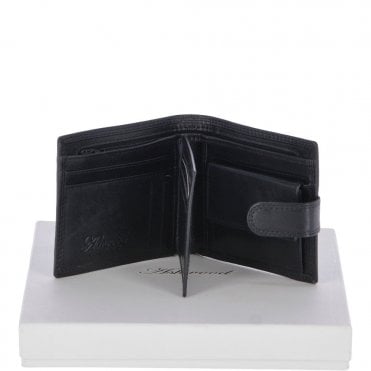Vegetable Tanned 8 Card, ID & Coins & Zip Billfold Tab Leather Wallet Black : 1258-VT