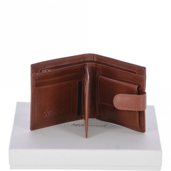 Ashwood Vegetable Tanned 8 Card, ID & Coins & Zip Billfold Tab Leather Wallet Tan : 1258-VT