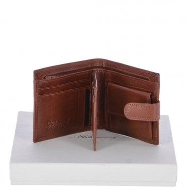 Vegetable Tanned 8 Card, ID & Coins & Zip Billfold Tab Leather Wallet Tan : 1258-VT