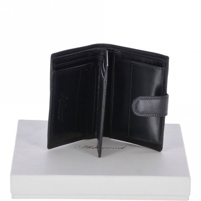 Ashwood Vegetable Tanned Flip Side 6 card, ID & Coins Dual Bill fold Tab Leather Wallet Black : 1246-VT