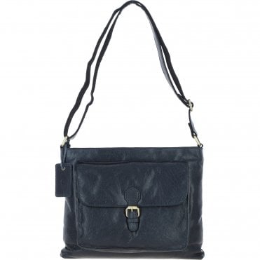 Vintage Medium Leather Shoulder Bag Navy – G23