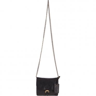 Vintage Mini Leather Cross Body Shoulder Bag With Chain Strap Black  – G27