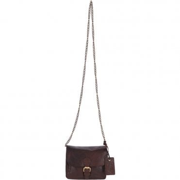 Vintage Mini Leather Cross Body Shoulder Bag With Chain Strap Brandy  – G27