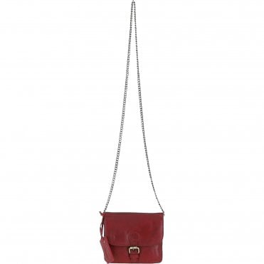 Vintage Mini Leather Cross Body Shoulder Bag With Chain Strap Red – G27