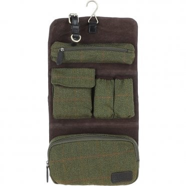 Vintage Oily Hanging Leather Wash Bag Tweed : Liam WB