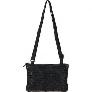 Vintage Woven Classic Leather Crossbody Bag Black:  D-70