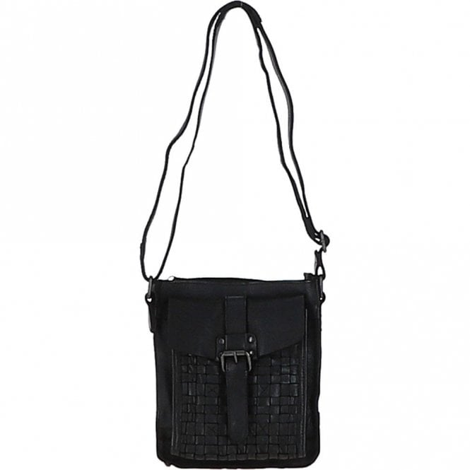 Ashwood Vintage Woven Classic Leather Crossbody Bag Black : D-76