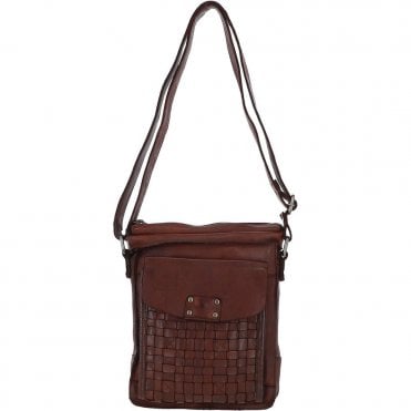 Vintage Woven Classic Leather Crossbody Bag Cognac :  D-76