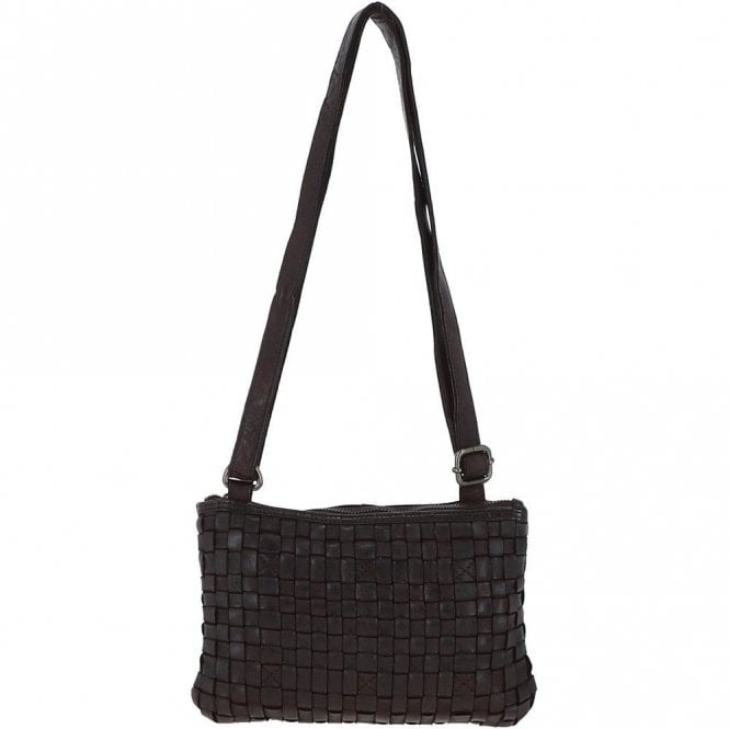 Ashwood Vintage Woven Classic Leather Crossbody Bag Dark Brown : D-70