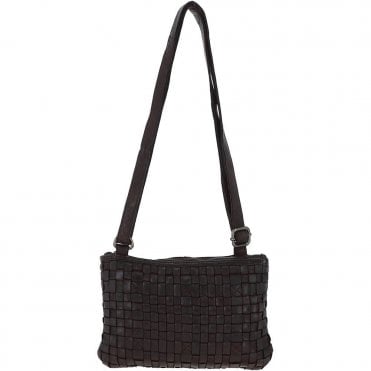 Vintage Woven Classic Leather Crossbody Bag Dark Brown :  D-70