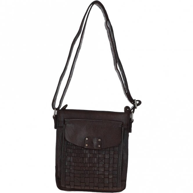 Ashwood Vintage Woven Classic Leather Crossbody Bag Dark Brown : D-76