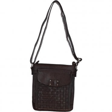Vintage Woven Classic Leather Crossbody Bag Dark Brown : D-76