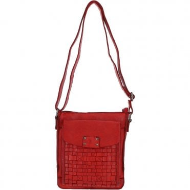 Vintage Woven Classic Leather Crossbody Bag Red : D-76