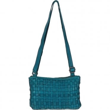 Vintage Woven Classic Leather Crossbody Bag Turquise: D-70