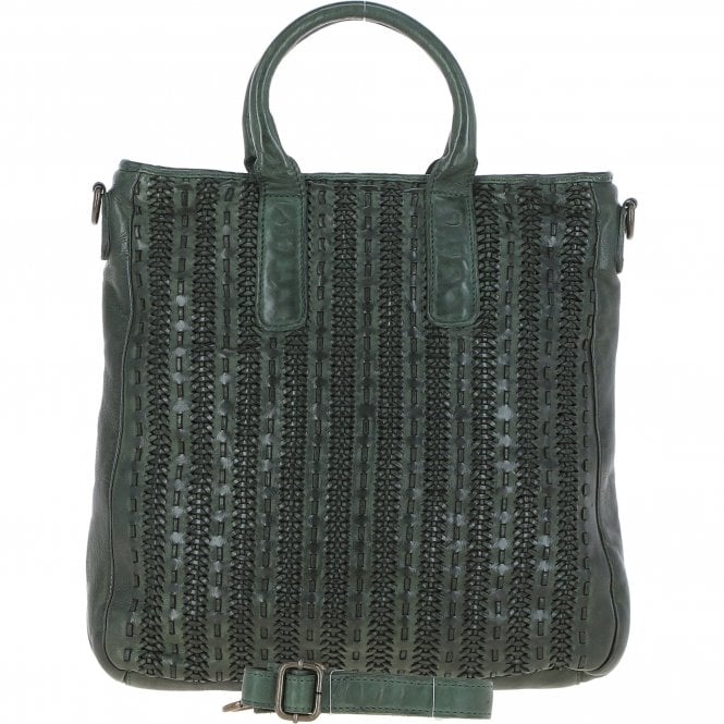 Ashwood Vintage Woven Large Leather Handbag Green: D-95