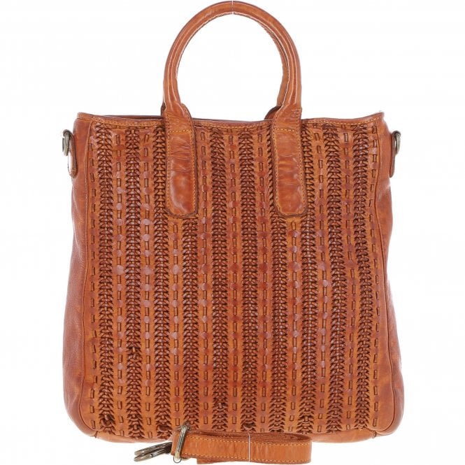Ashwood Vintage Woven Large Leather Handbag Tan: D-95