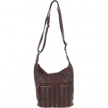Vintage Woven Leather Crossbody Bag Brandy:  D-92