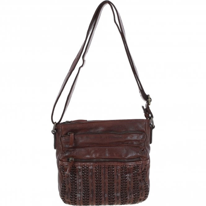 Ashwood Vintage Woven Leather Crossbody Bag Brandy: D-93