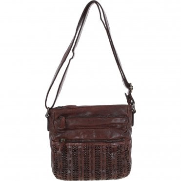 Vintage Woven Leather Crossbody Bag Brandy:  D-93