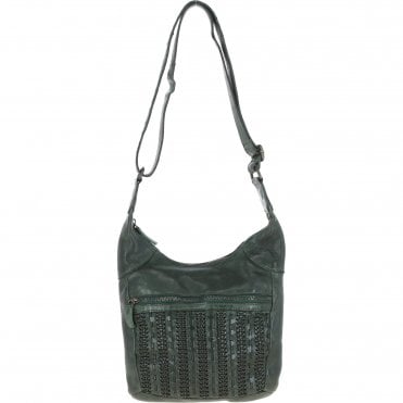 Vintage Woven Leather Crossbody Bag Green:  D-92