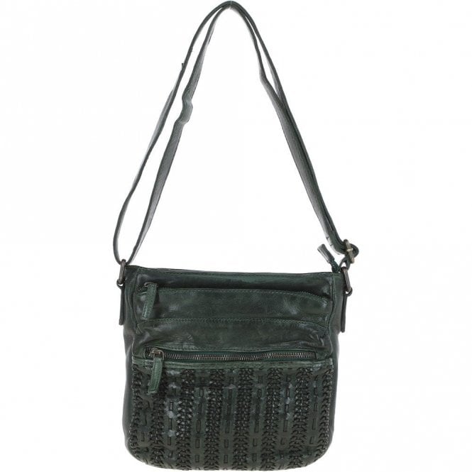 Ashwood Vintage Woven Leather Crossbody Bag Green: D-93
