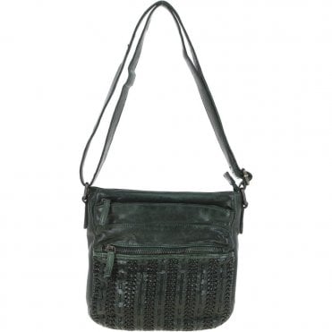 Vintage Woven Leather Crossbody Bag Green:  D-93