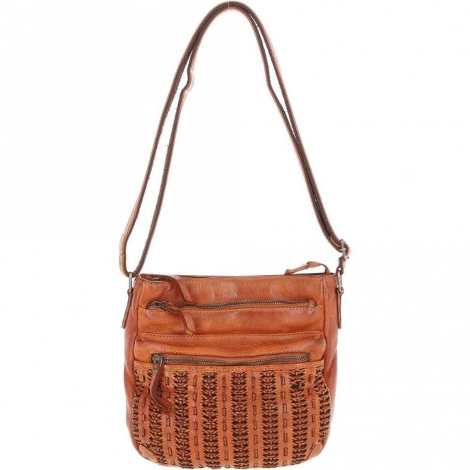 Ashwood Vintage Woven Leather Crossbody Bag Tan: D-93