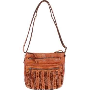 Vintage Woven Leather Crossbody Bag Tan:  D-93