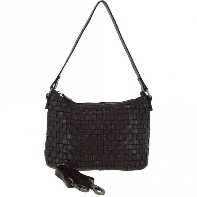 Ashwood Vintage Woven Leather Shoulder Bag Dark Brown : D-73