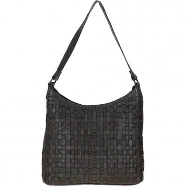 Ashwood Vintage Woven Leather Shoulder Bag Dark Grey: D-77