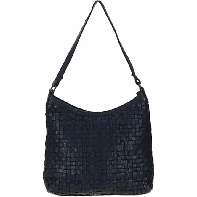Ashwood Vintage Woven Leather Shoulder Bag Navy: D-77