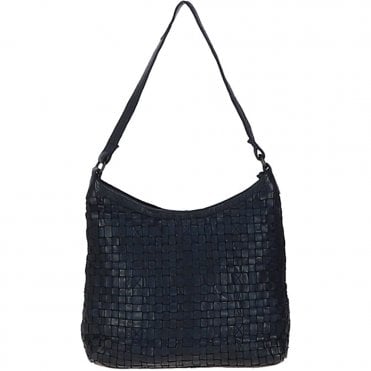Ashwood Vintage Woven Leather Shoulder Bag Navy: D-77