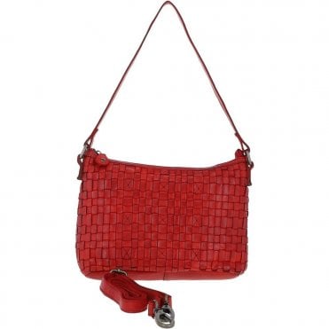 Vintage Woven Leather Shoulder Bag Red : D-73