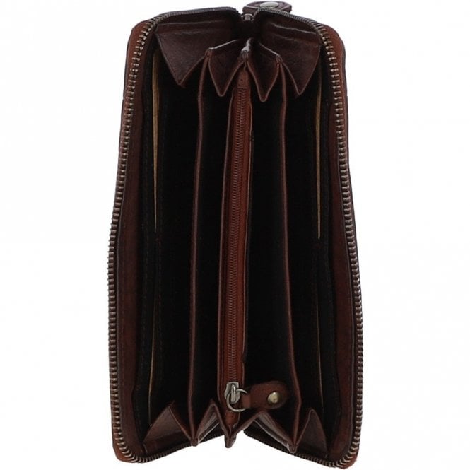 Ashwood Vintage Woven Leather Zip Around Large 10 Card Coin Note Purse Cognac : D-81