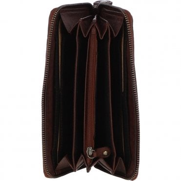 Vintage Woven Leather Zip Around Large 10 Card Coin Note Purse Cognac :  D-81