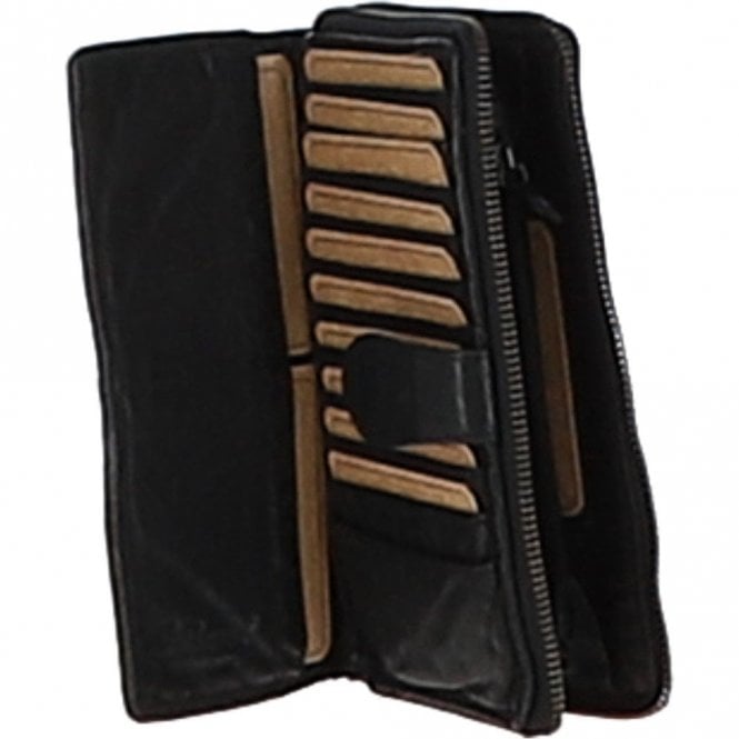 Ashwood Vintage Woven Leather Zip Around Large 22 Card Coin Note Purse Black : D-84