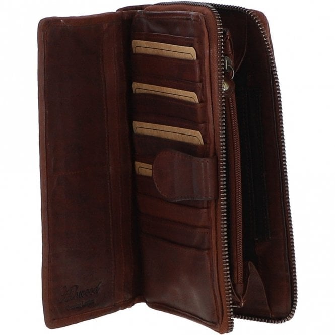 Ashwood Vintage Woven Leather Zip Around Large 22 Card Coin Note Purse Cognac : D-84