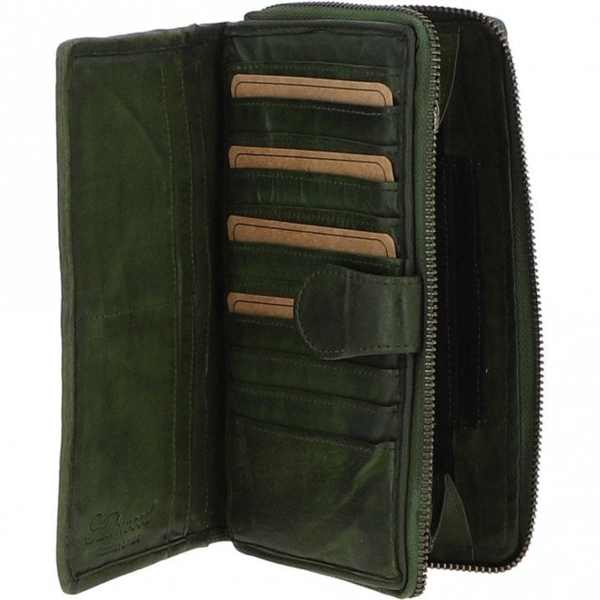 Ashwood Vintage Woven Leather Zip Around Large 22 Card Coin Note Purse Green : D-84