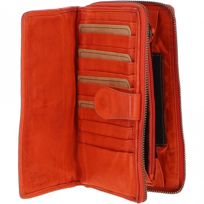 Ashwood Vintage Woven Leather Zip Around Large 22 Card Coin Note Purse Orange : D-84