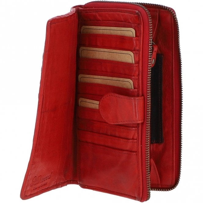 Ashwood Vintage Woven Leather Zip Around Large 22 Card Coin Note Purse Red : D-84