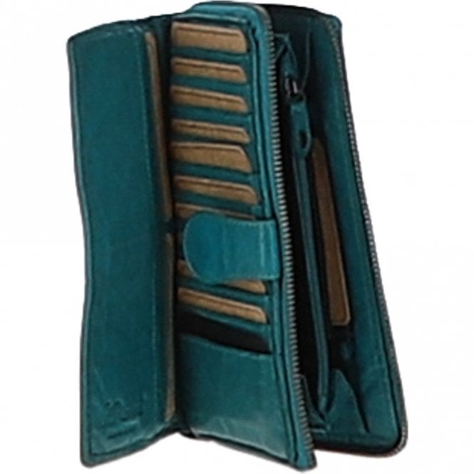 Ashwood Vintage Woven Leather Zip Around Large 22 Card Coin Note Purse Turquise : D-84