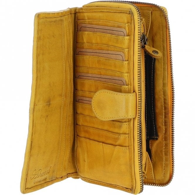 Ashwood Vintage Woven Leather Zip Around Large 22 Card Coin Note Purse Yellow: D-84