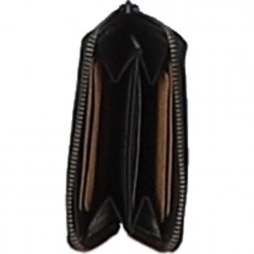 Vintage Woven Leather Zip Around Small 6 Card Coin Purse Black : D-80