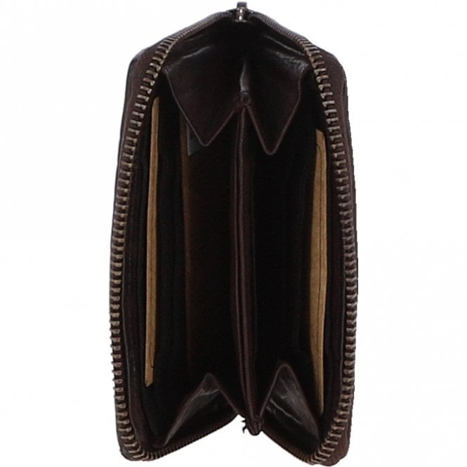 Ashwood Vintage Woven Leather Zip Around Small 6 Card Coin Purse Dark Brown : D-80
