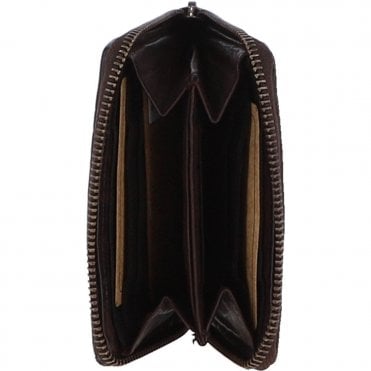 Vintage Woven Leather Zip Around Small  6 Card Coin Purse  Dark Brown :  D-80