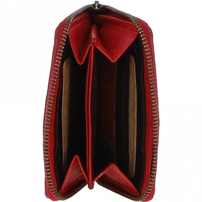 Ashwood Vintage Woven Leather Zip Around Small 6 Card Coin Purse Red : D-80